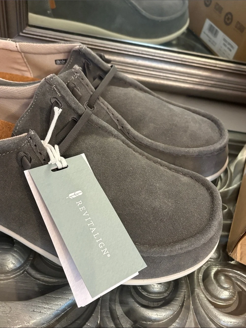 REVITALIGN 13 EE Men's Slip-On Carefree Suede Orthotic Loafers Gray WACO Shoe